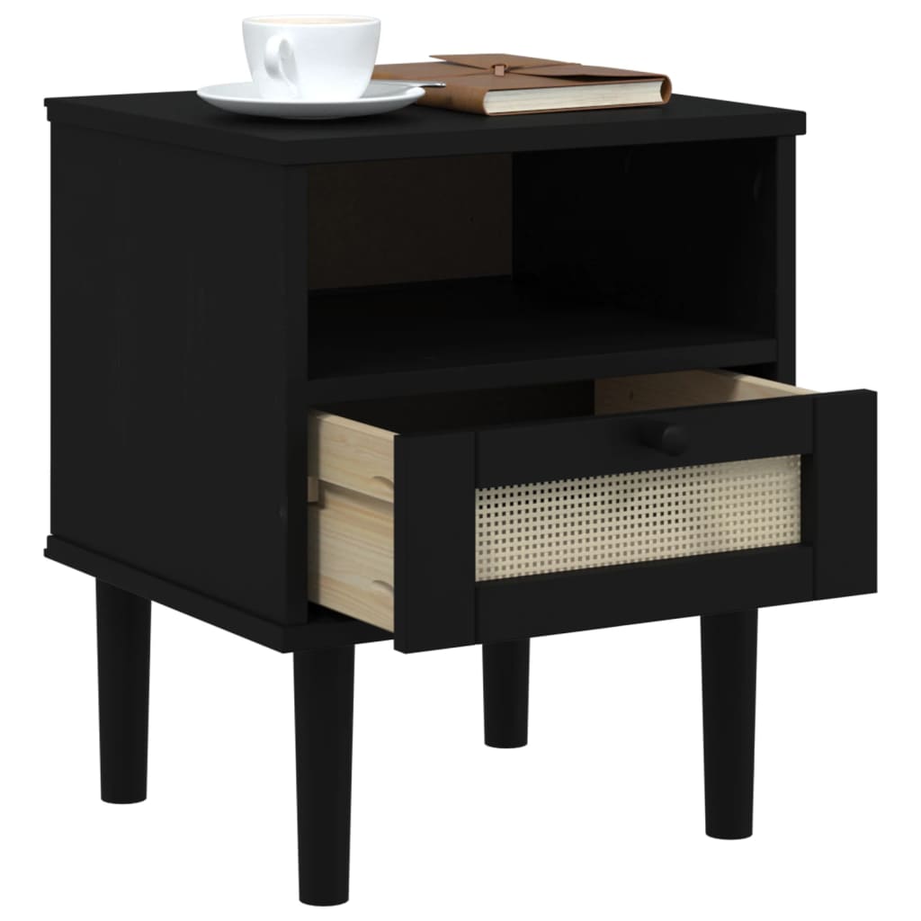 Mesa de cabeceira senja 40x35x48 cm pinho maciço preto