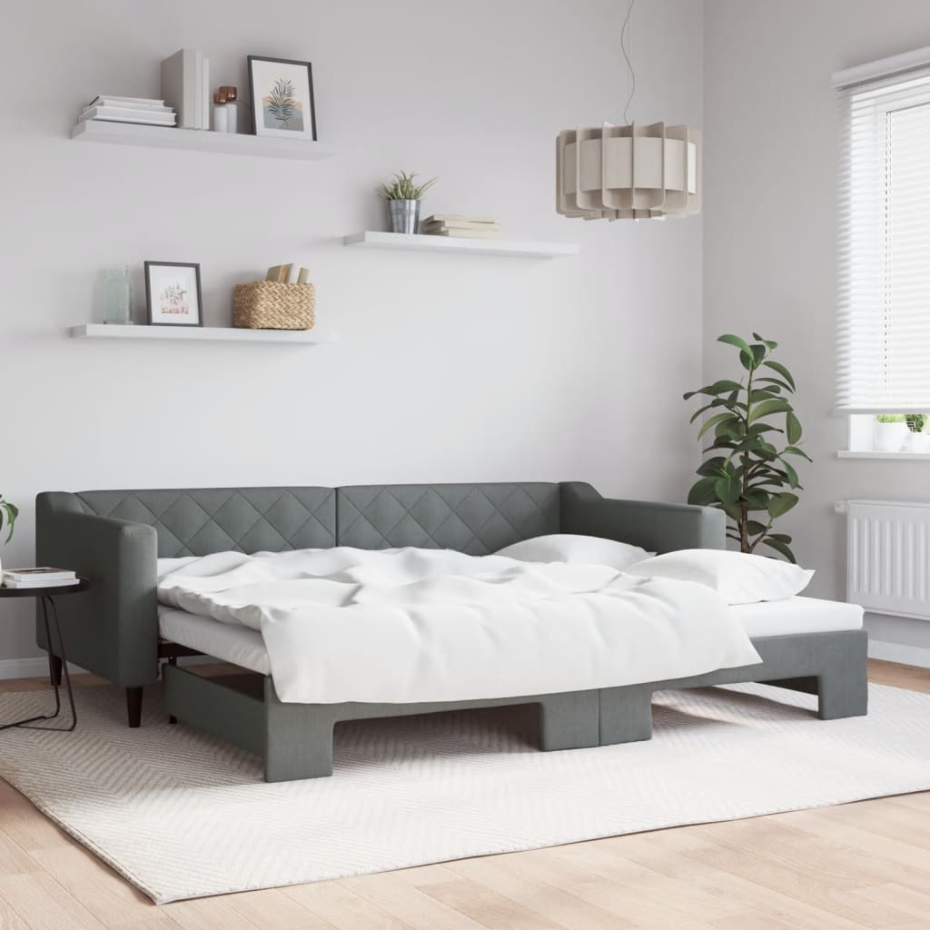 Sofá-cama com gavetão 90x200 cm tecido cinzento-escuro