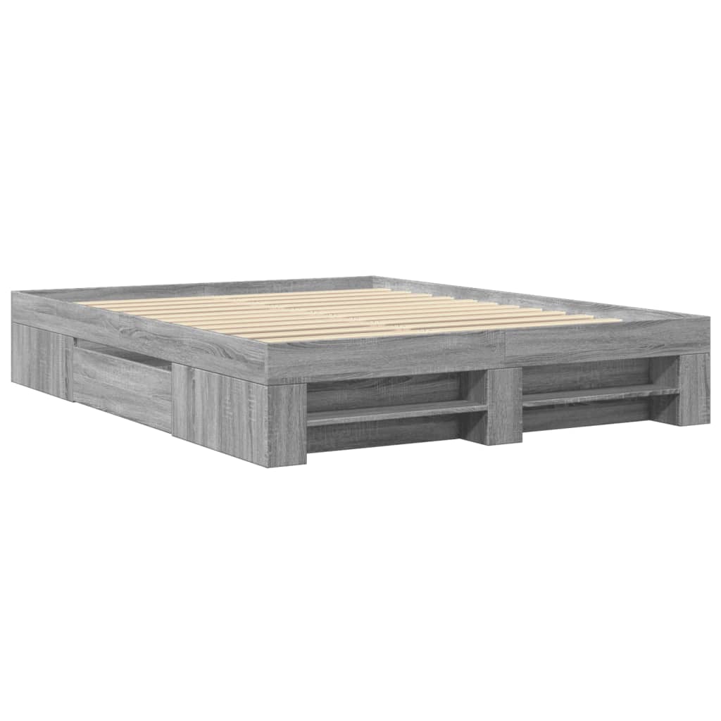 Estrutura de cama 150x200 cm derivados de madeira cinza sonoma