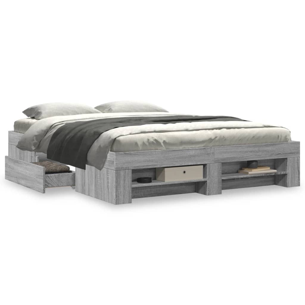 Estrutura de cama 150x200 cm derivados de madeira cinza sonoma