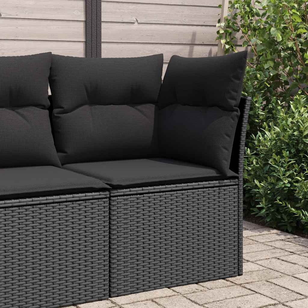 Sofá de canto de jardim com almofadas em vime sintético preto
