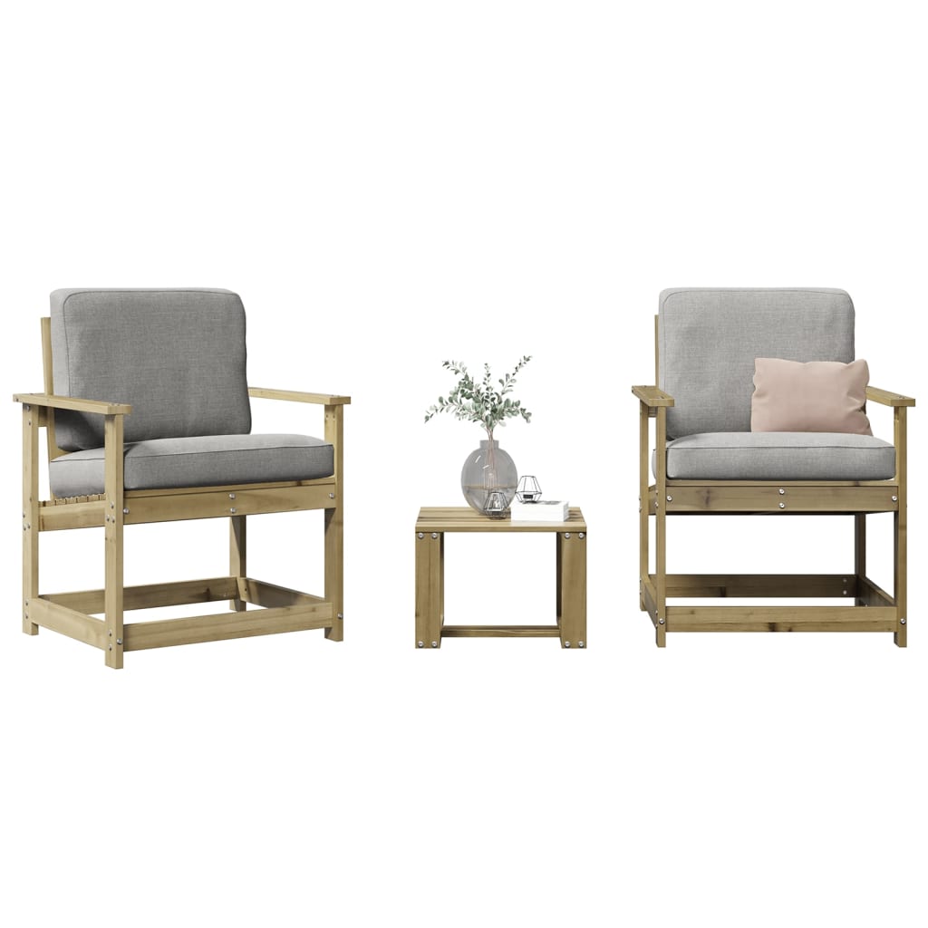 3 Pcs conjunto lounge de jardim madeira de pinho impregnada
