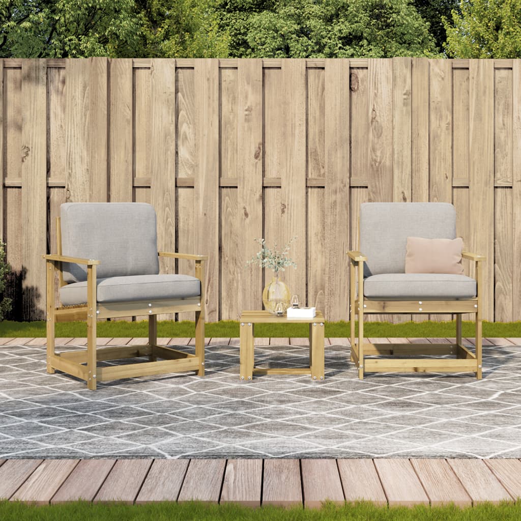3 Pcs conjunto lounge de jardim madeira de pinho impregnada