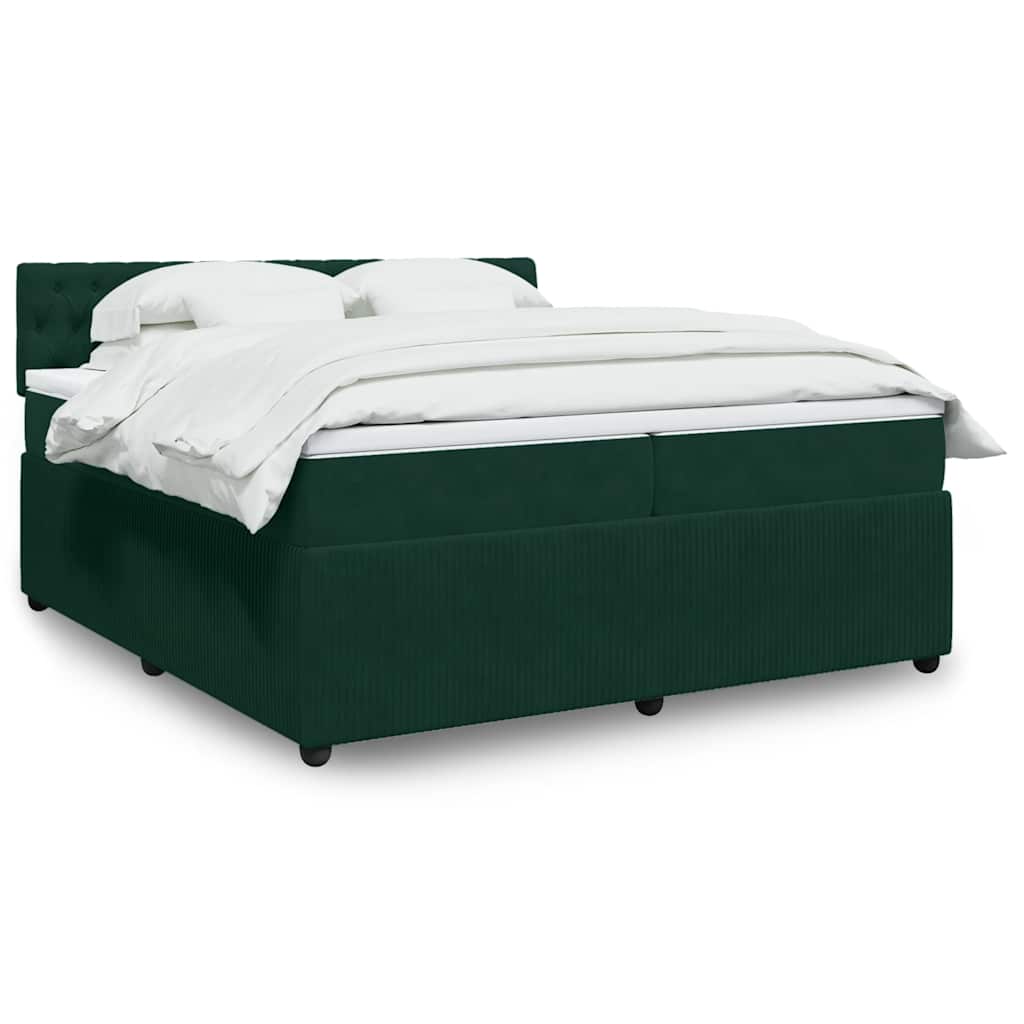 Cama com molas/colchão 200x200 cm veludo verde-escuro