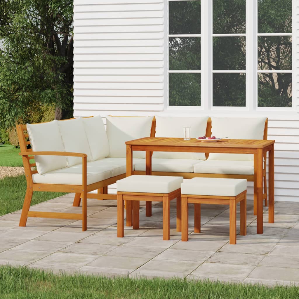 6 Pcs conjunto de jantar p/ jardim c/ almofadões acácia maciça