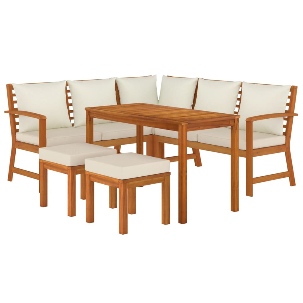 6 Pcs conjunto de jantar p/ jardim c/ almofadões acácia maciça