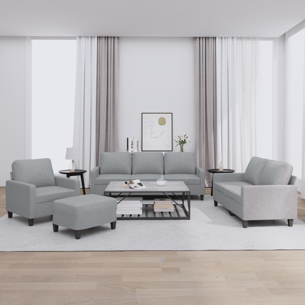 4 Pcs conjunto de sofás com almofadões tecido cinzento-claro