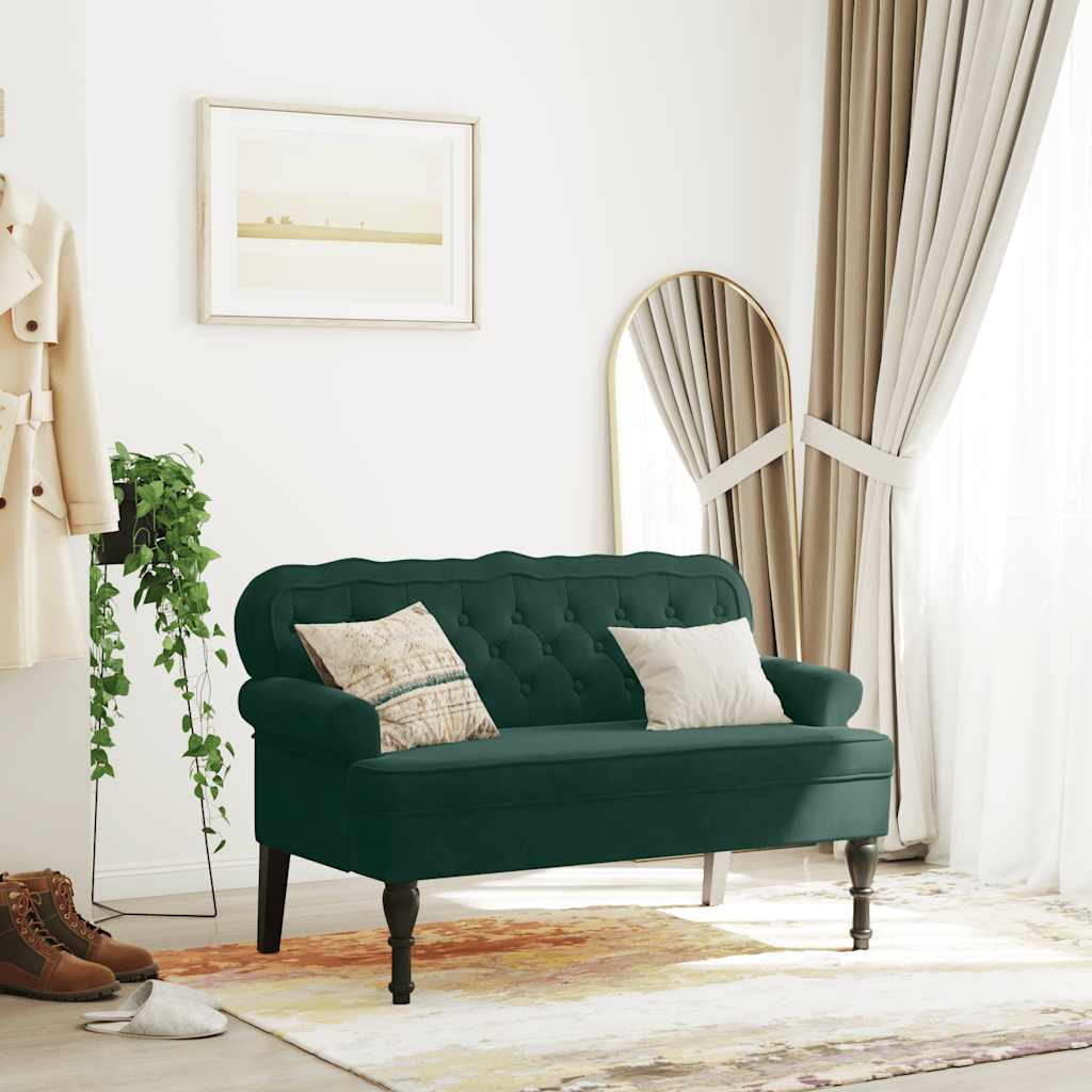 Banco com encosto 119,5x64,5x75 cm veludo verde-escuro