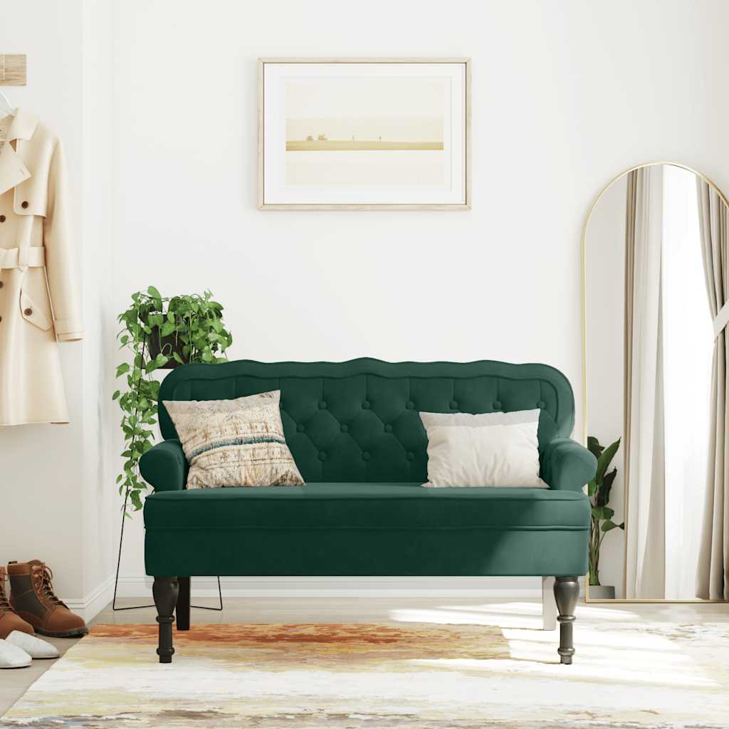 Banco com encosto 119,5x64,5x75 cm veludo verde-escuro