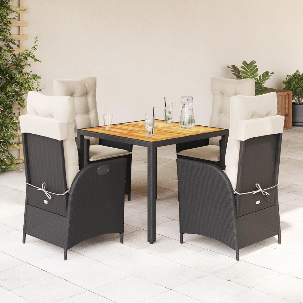 5 Pcs conjunto de jantar p/ jardim c/ almofadões vime PE preto