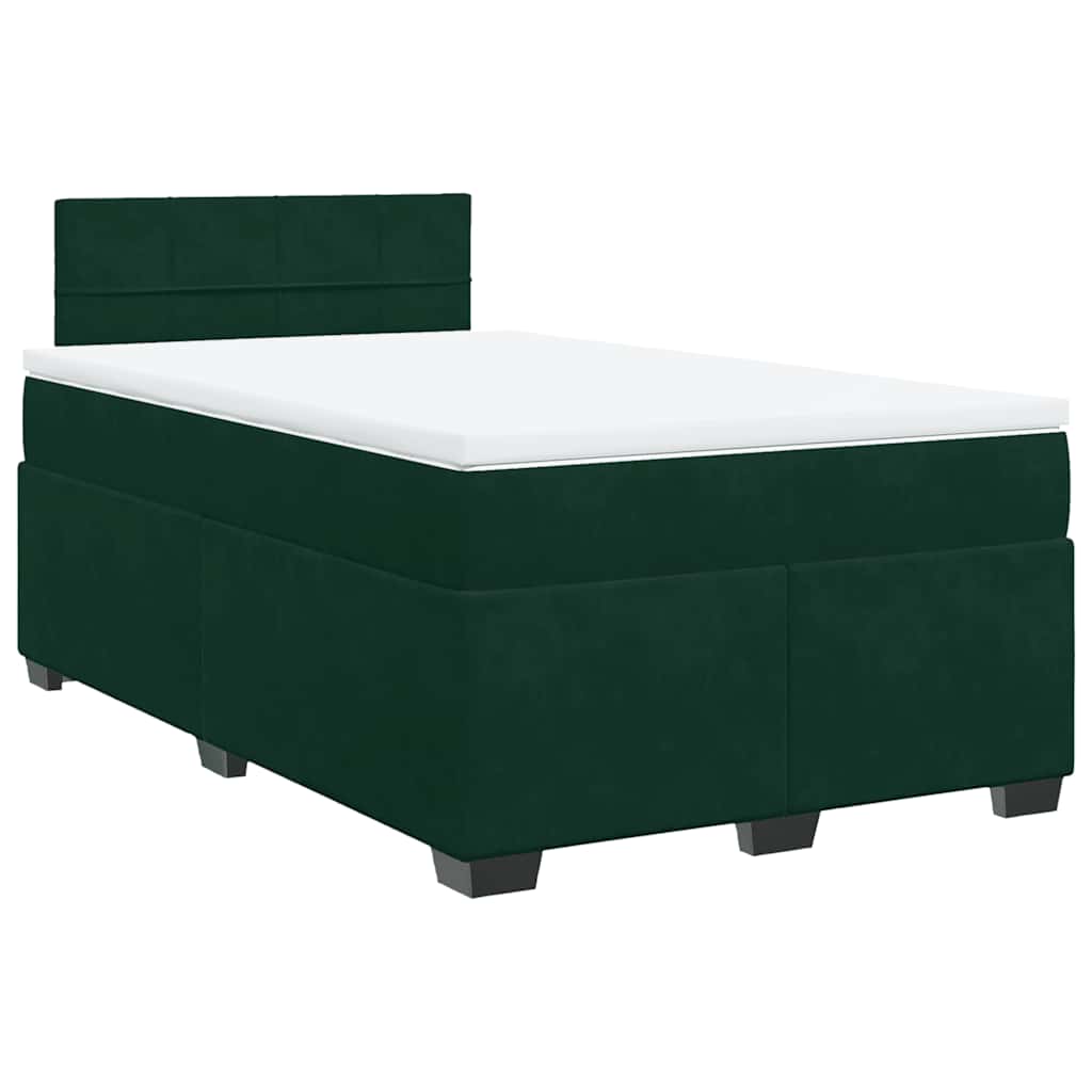 Cama boxspring com colchão 120x190 cm veludo verde-escuro