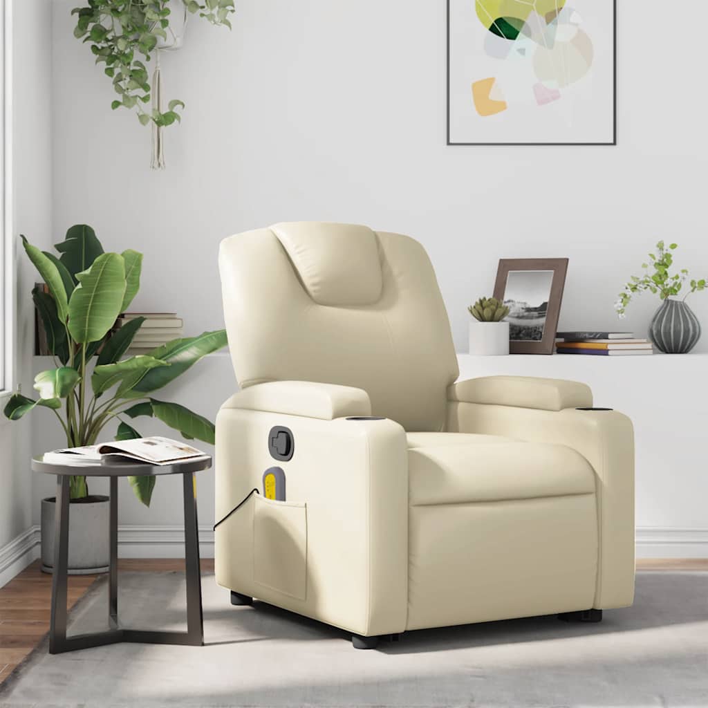Poltrona de massagens reclinável couro artificial cor creme