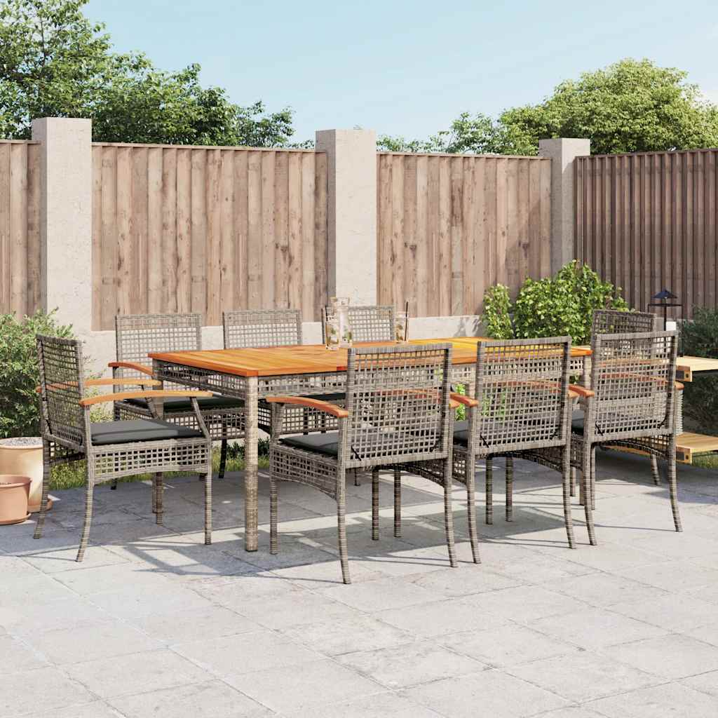 9 Pcs conjunto de jantar p/ jardim c/ almofadões vime PE cinza