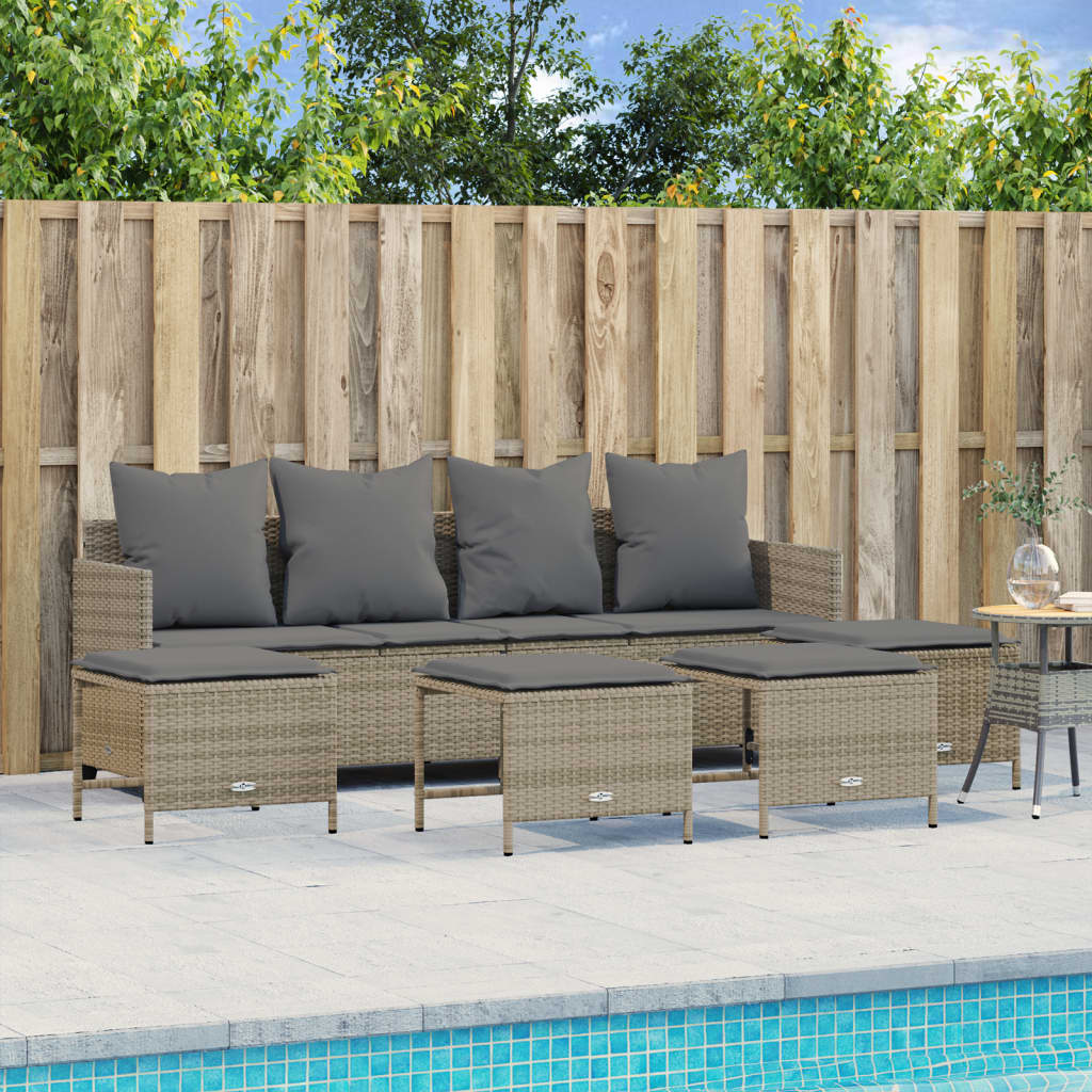 5 Pcs conjunto de sofás p/ jardim com almofadões vime PE bege