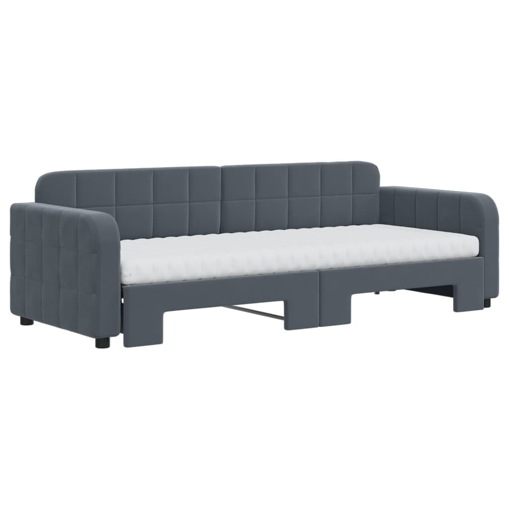 Sofá-cama c/ gavetão e colchões 80x200cm veludo cinzento-escuro