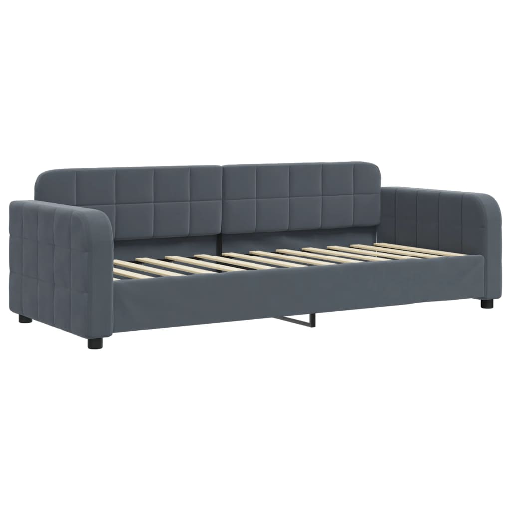 Sofá-cama c/ gavetão e colchões 80x200cm veludo cinzento-escuro