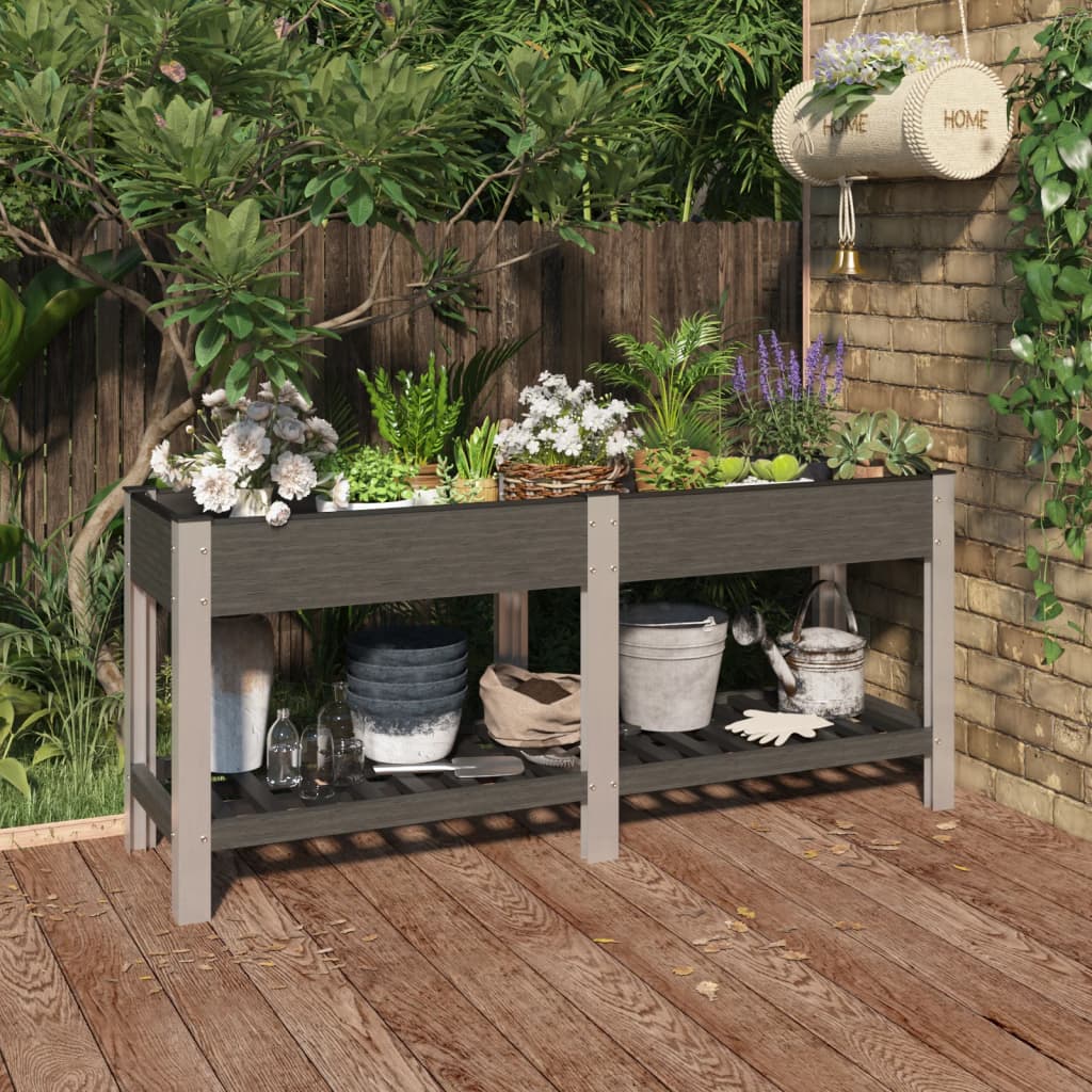 Canteiro elevado jardim c/ prateleira 175x50x75 cm wpc cinzento