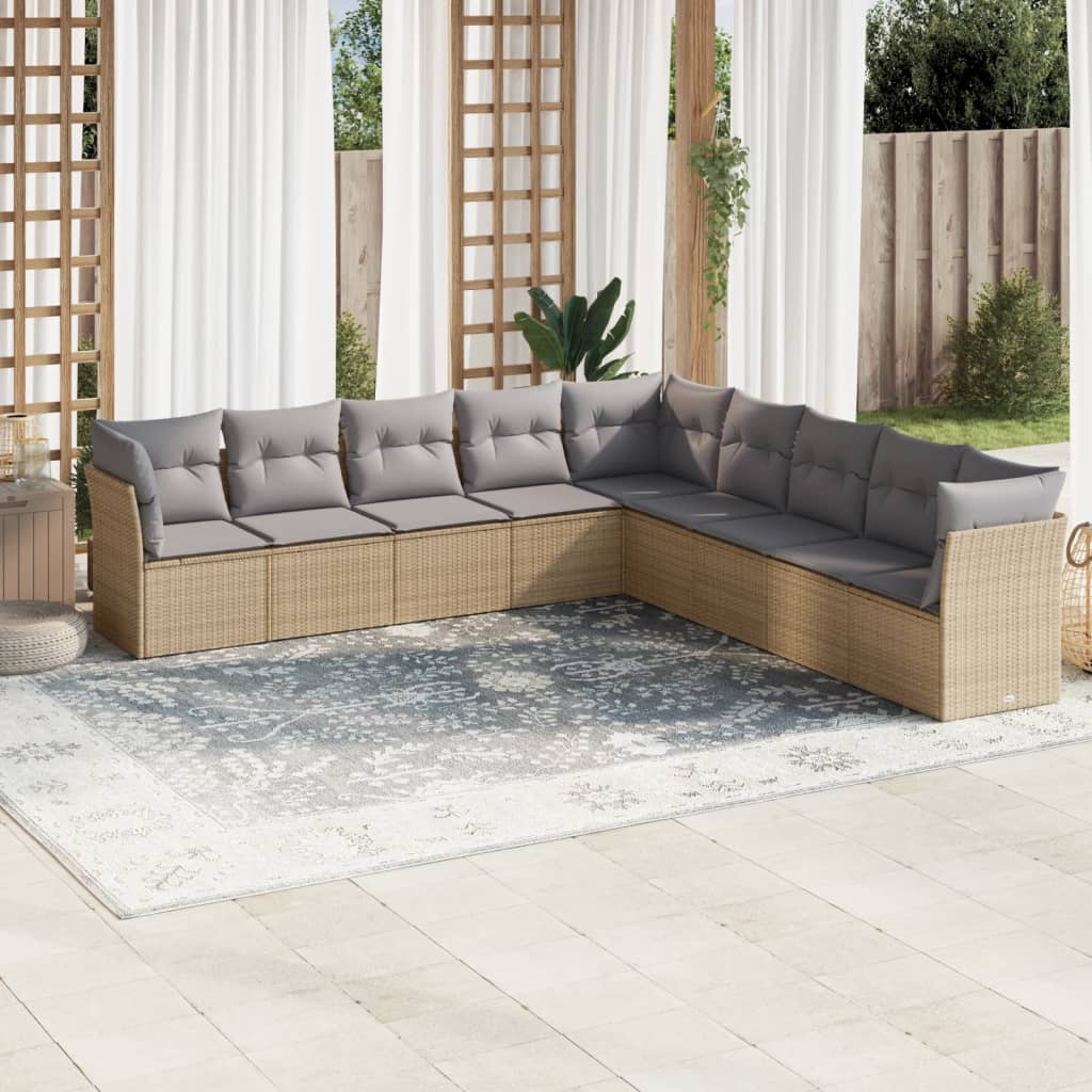 9 Pcs conjunto de sofás p/ jardim com almofadões vime PE bege