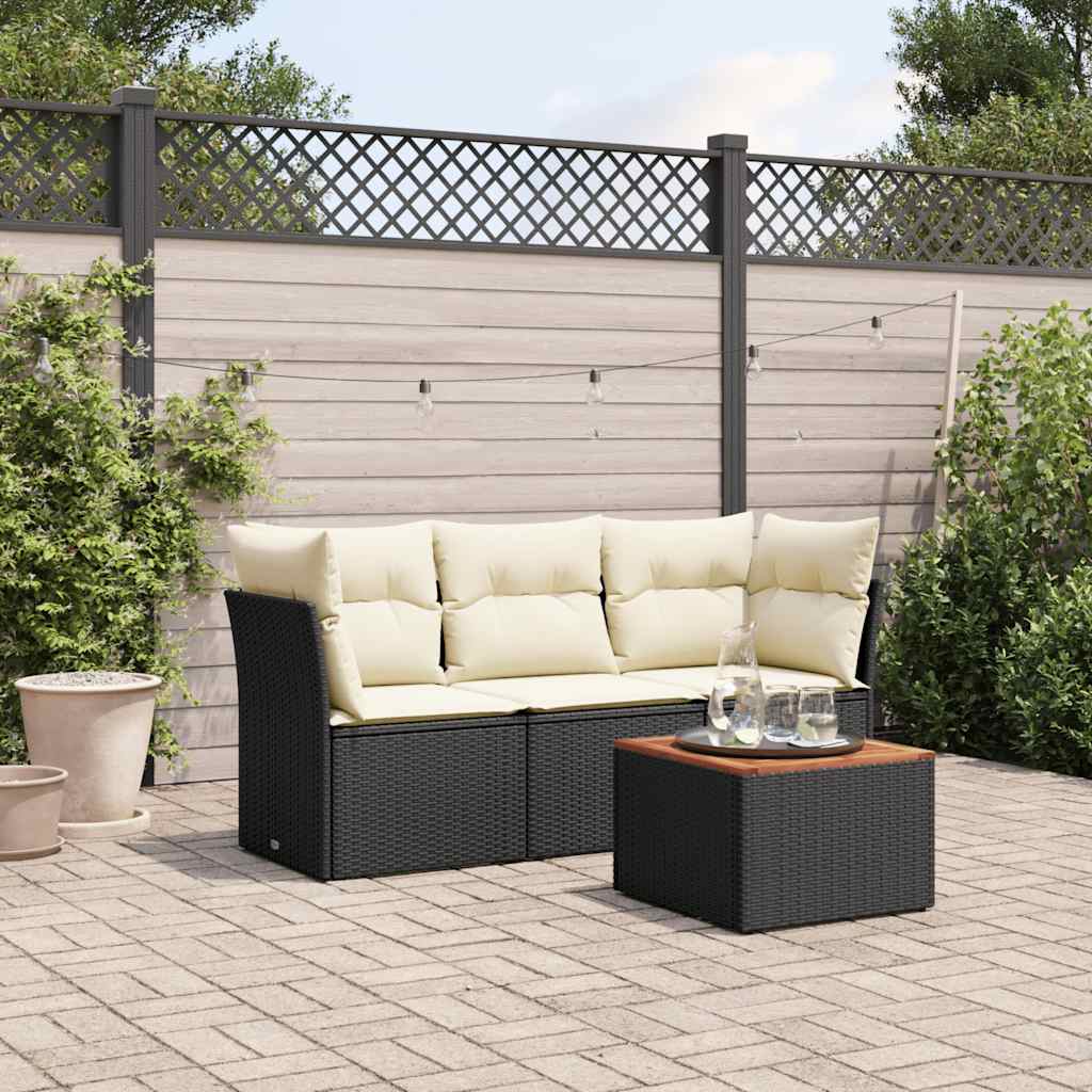 4 Pcs conjunto de sofás para jardim c/ almofadões vime PE preto