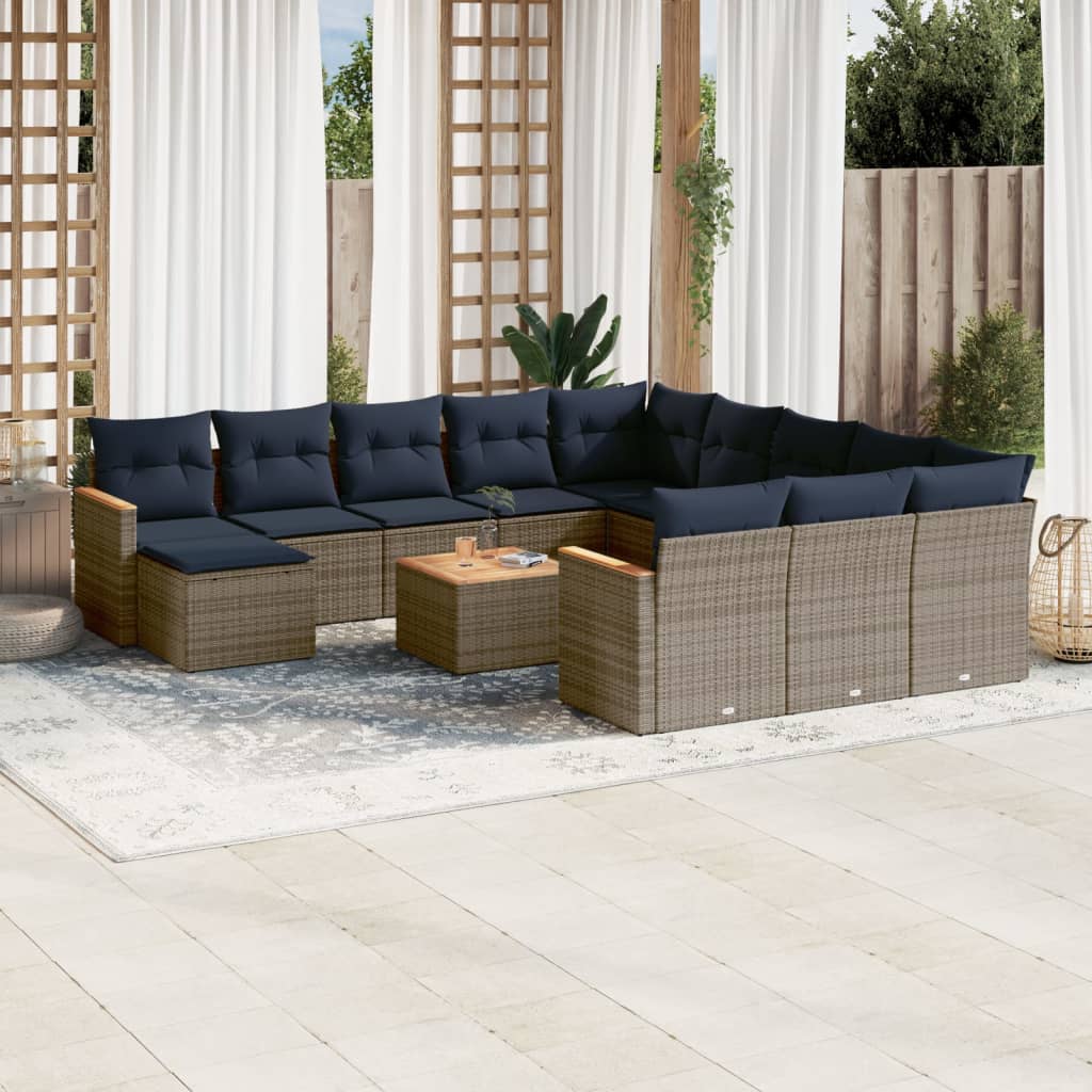 Conjunto de sofá de jardim com 13 peças e almofadas em rattan sintético cinza