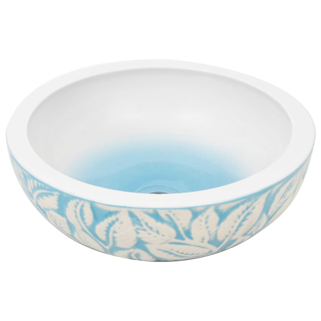 Pia de bancada redonda φ41x14 cm cerâmica azul e branco
