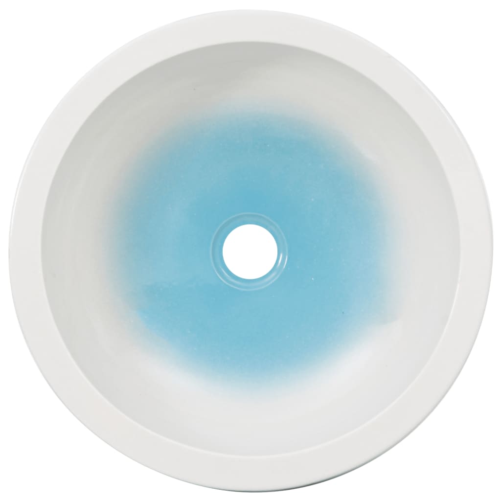 Pia de bancada redonda φ41x14 cm cerâmica azul e branco