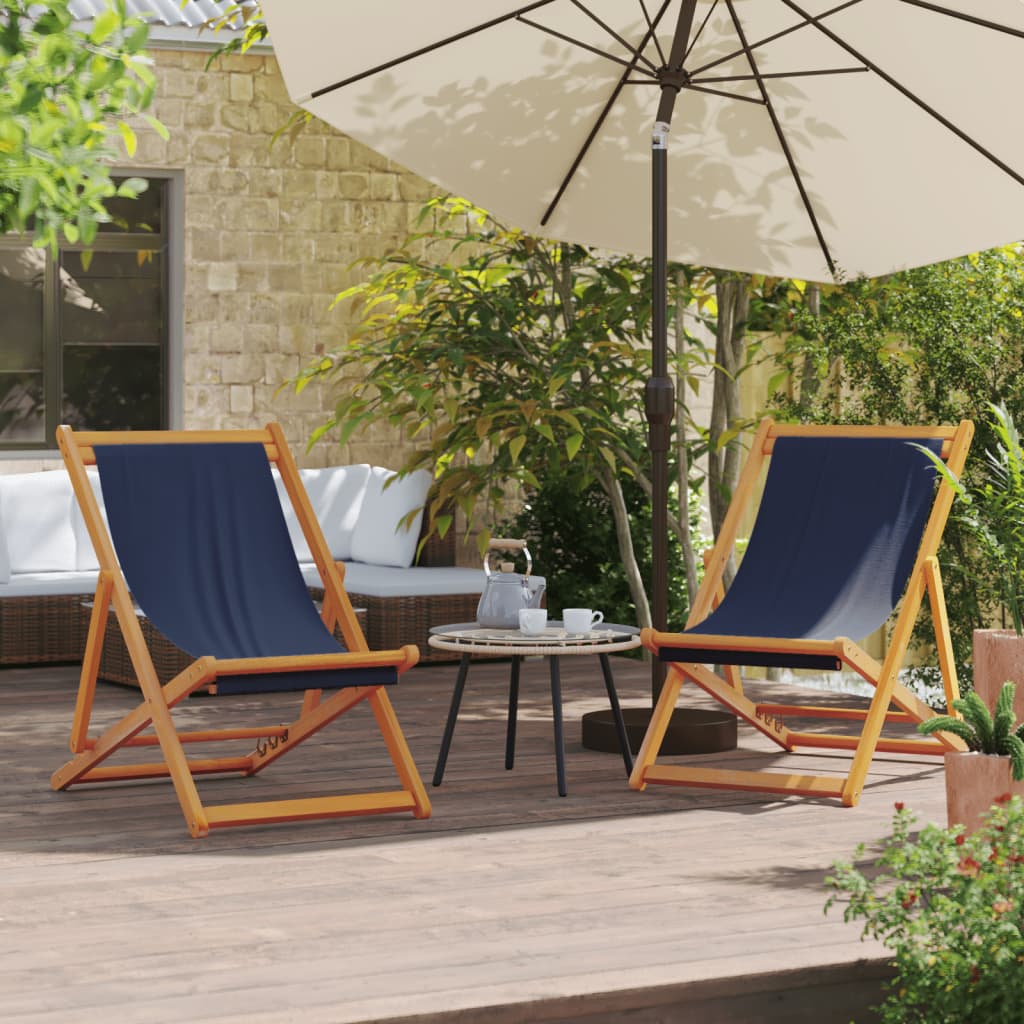 Cadeiras de praia dobráveis 2 pcs tecido azul