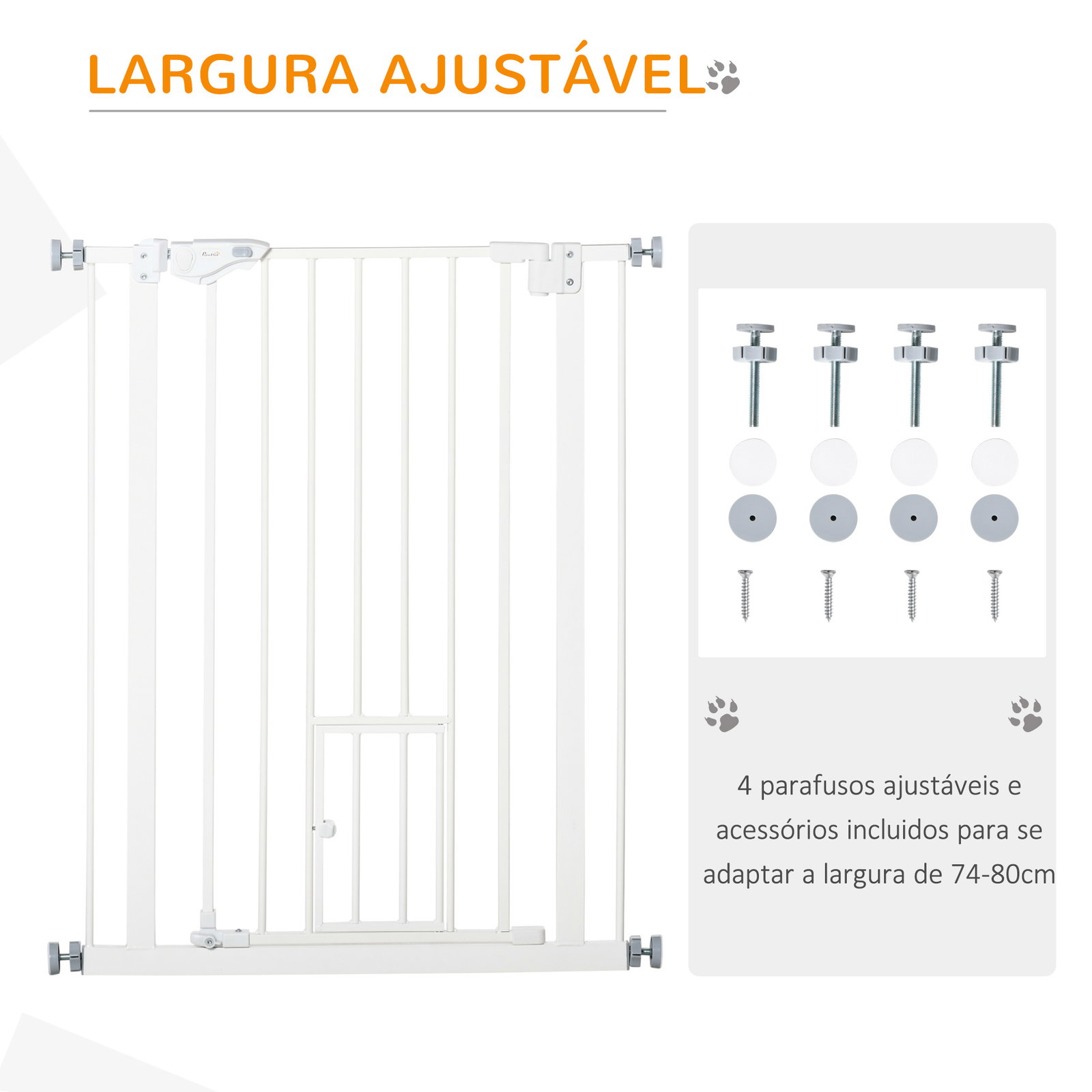 Barreira de Segurança para Cães Animais de Estimação 74-80cm para Escadas Portas e Corredores com Porta para Gatos Fechamento Au