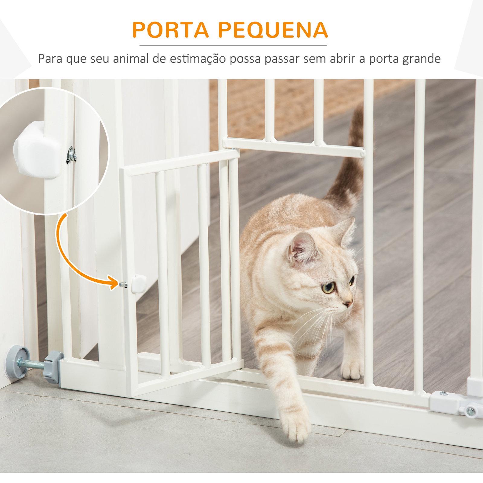 Barreira de Segurança para Cães Animais de Estimação 74-80cm para Escadas Portas e Corredores com Porta para Gatos Fechamento Au
