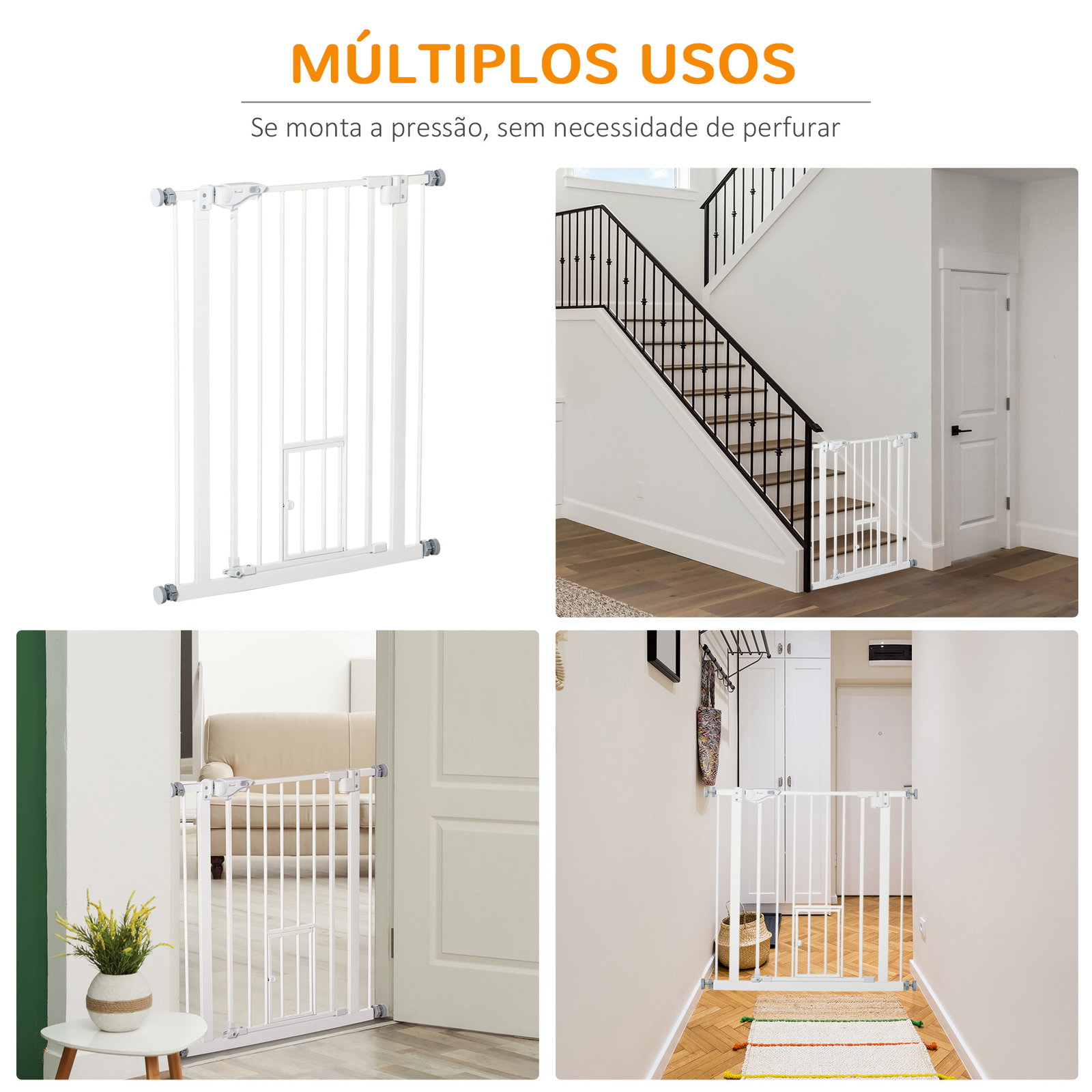 Barreira de Segurança para Cães Animais de Estimação 74-80cm para Escadas Portas e Corredores com Porta para Gatos Fechamento Au