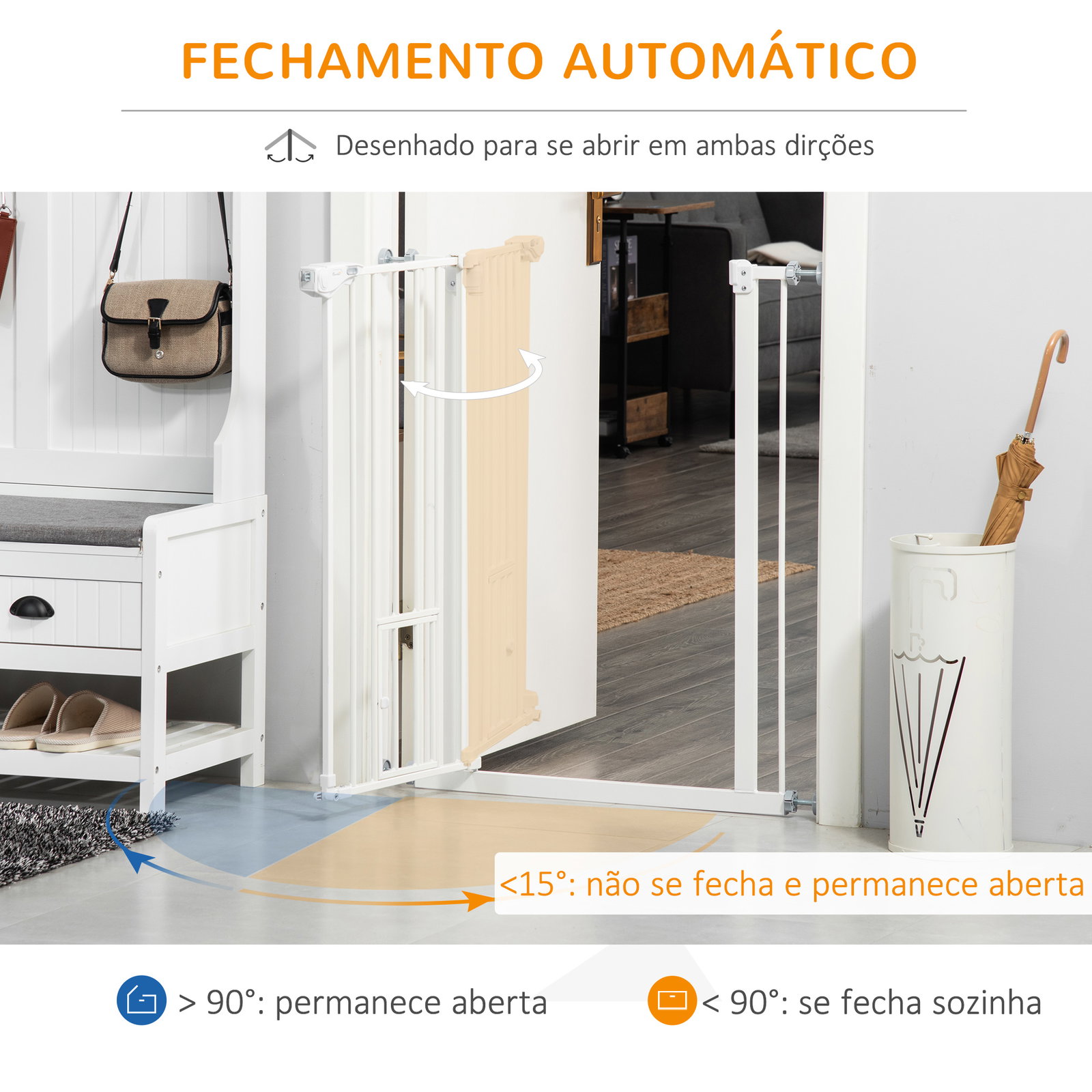 Barreira de Segurança para Cães Animais de Estimação 74-80cm para Escadas Portas e Corredores com Porta para Gatos Fechamento Au