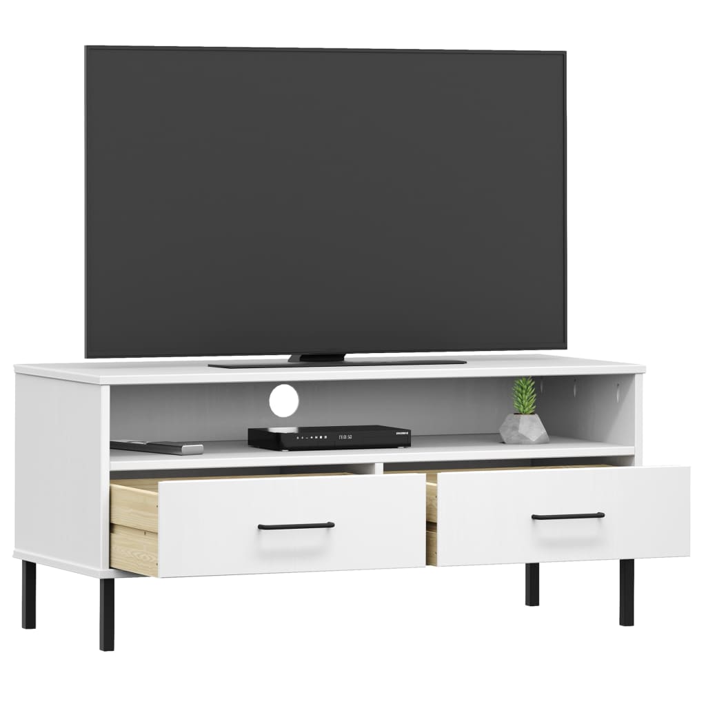 Móvel de TV c/ pernas de metal pinho maciço oslo branco