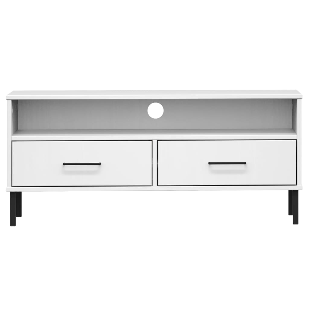 Móvel de TV c/ pernas de metal pinho maciço oslo branco