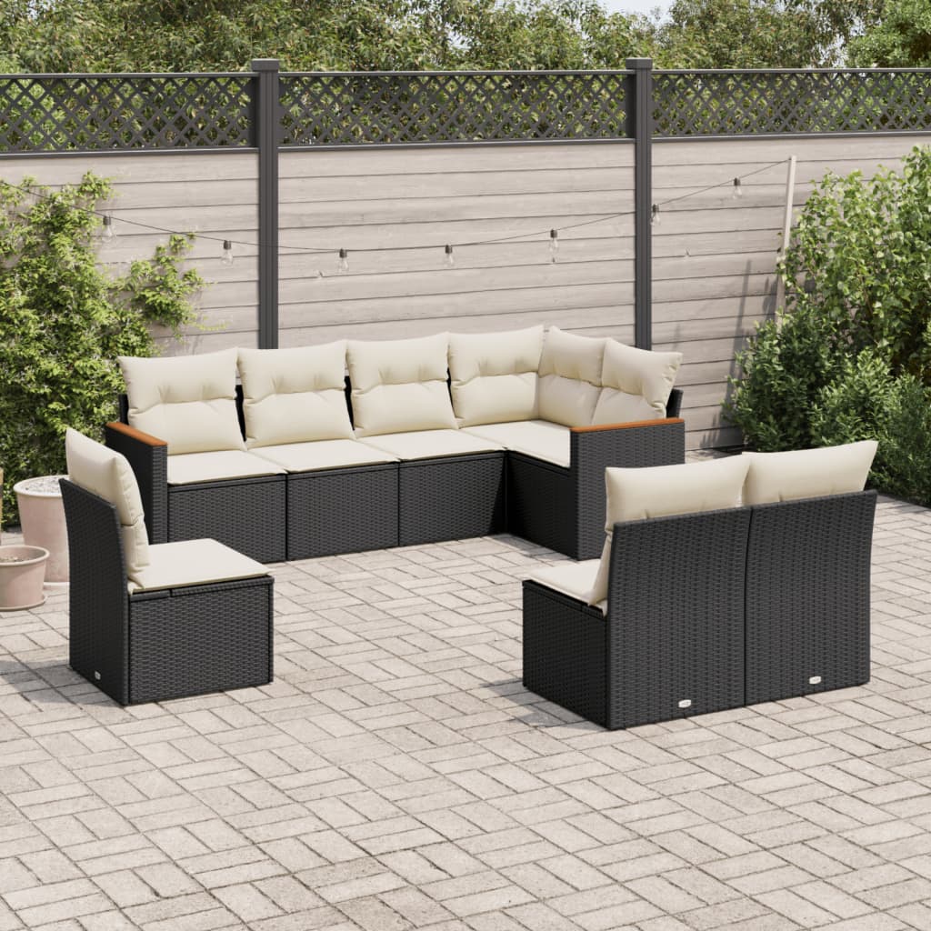 8 Pcs conjunto sofás de jardim com almofadões vime PE preto