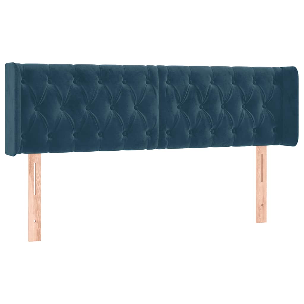 Cabeceira cama c/ luzes LED veludo 163x16x78/88 cm azul-escuro