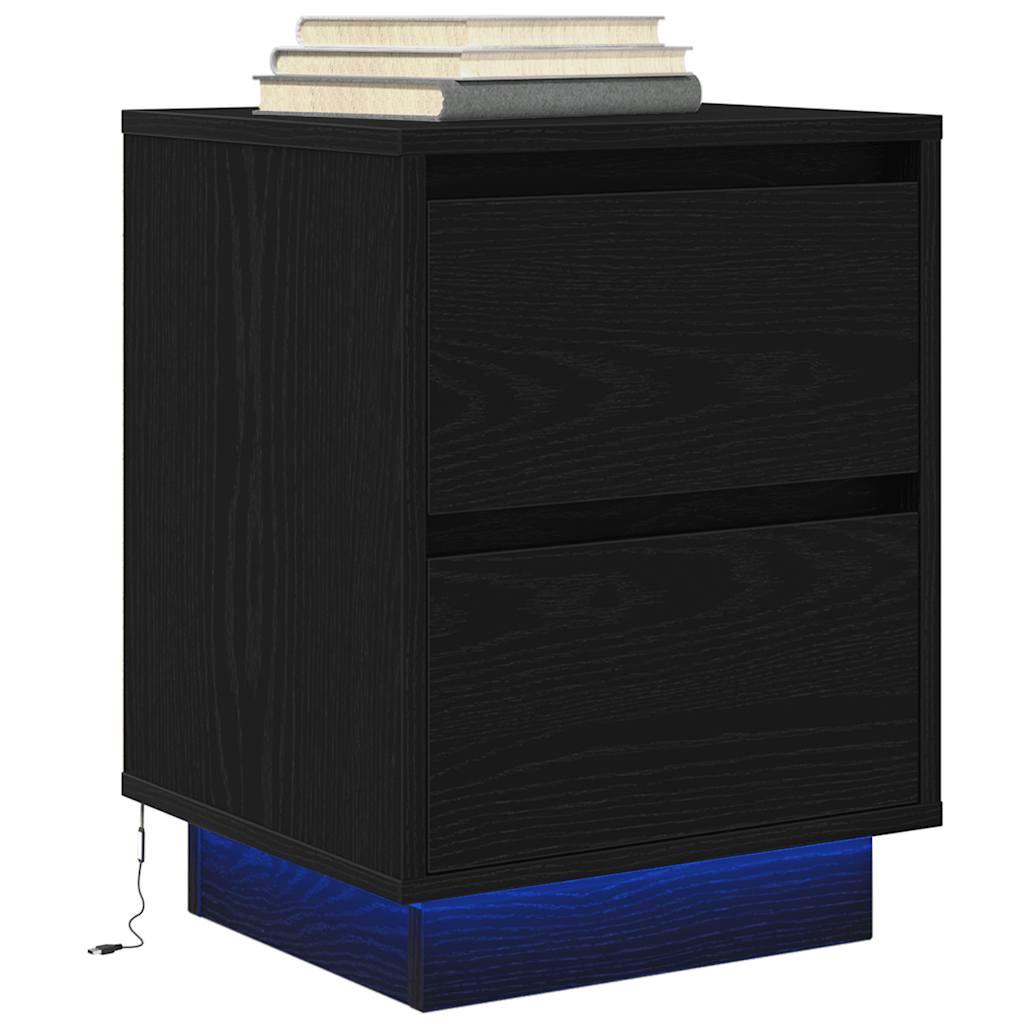 Mesa de cabeceira com luzes LED 38x34x50 cm preto
