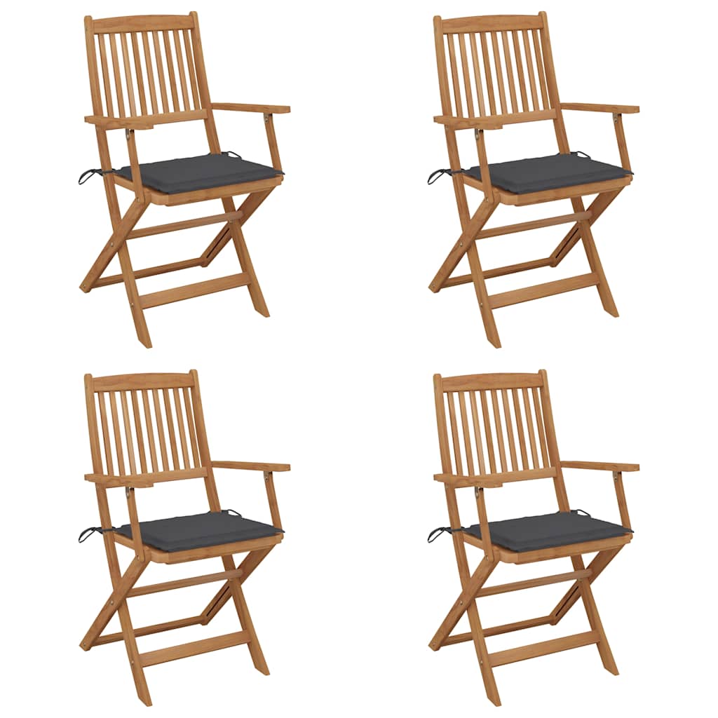 Cadeiras de jardim dobráveis c/ almofadões 4 pcs acácia maciça