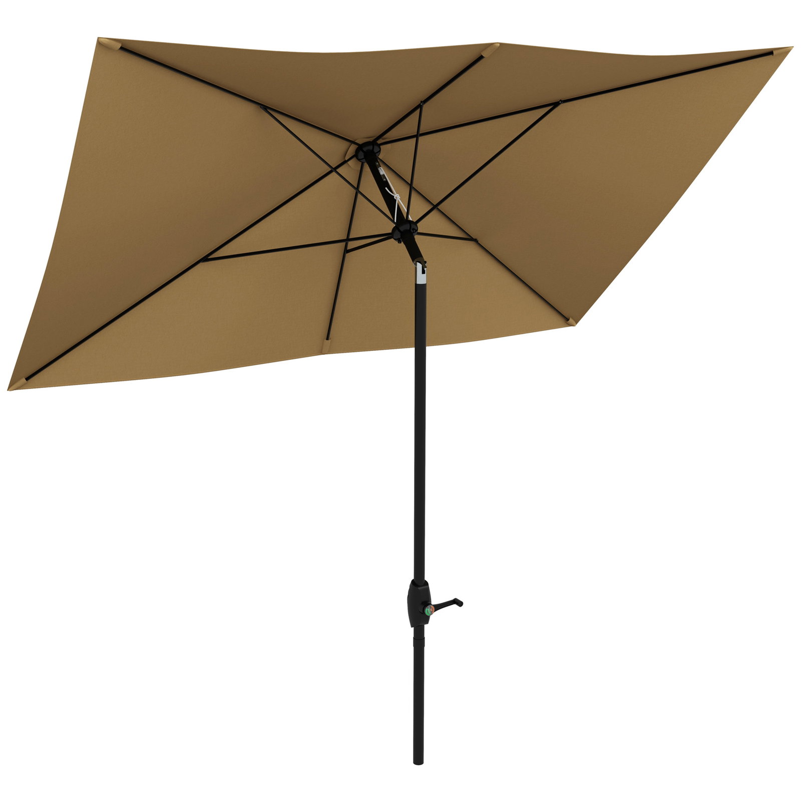 Chapéu de sol de jardim 290x205x248 cm proteção uv50+ chapéu de sol inclinável com teto de ventilação e manivela café