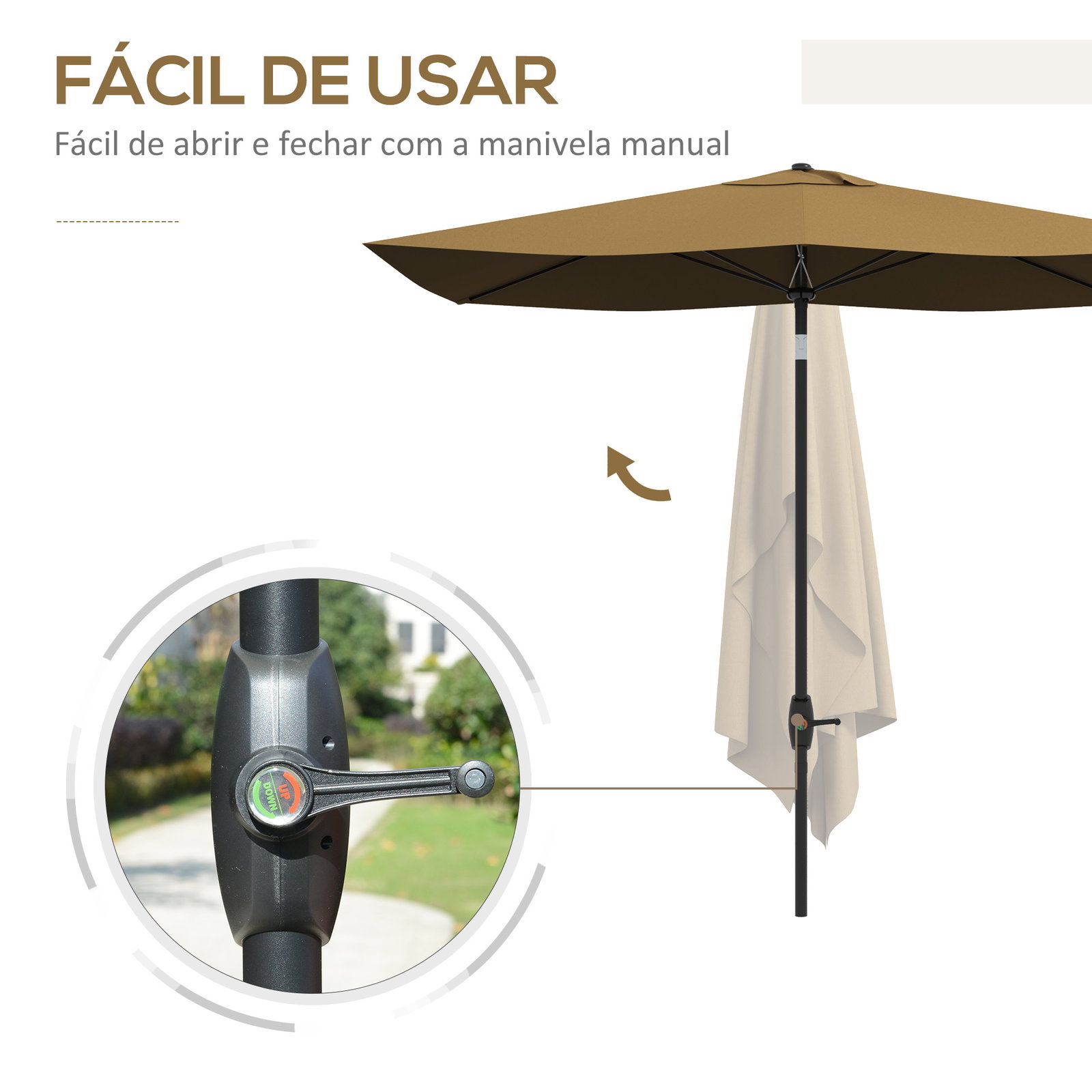 Chapéu de sol de jardim 290x205x248 cm proteção uv50+ chapéu de sol inclinável com teto de ventilação e manivela café