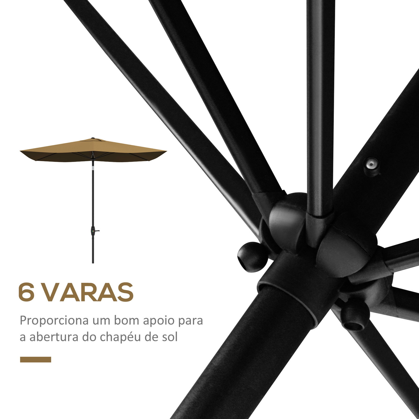 Chapéu de sol de jardim 290x205x248 cm proteção uv50+ chapéu de sol inclinável com teto de ventilação e manivela café