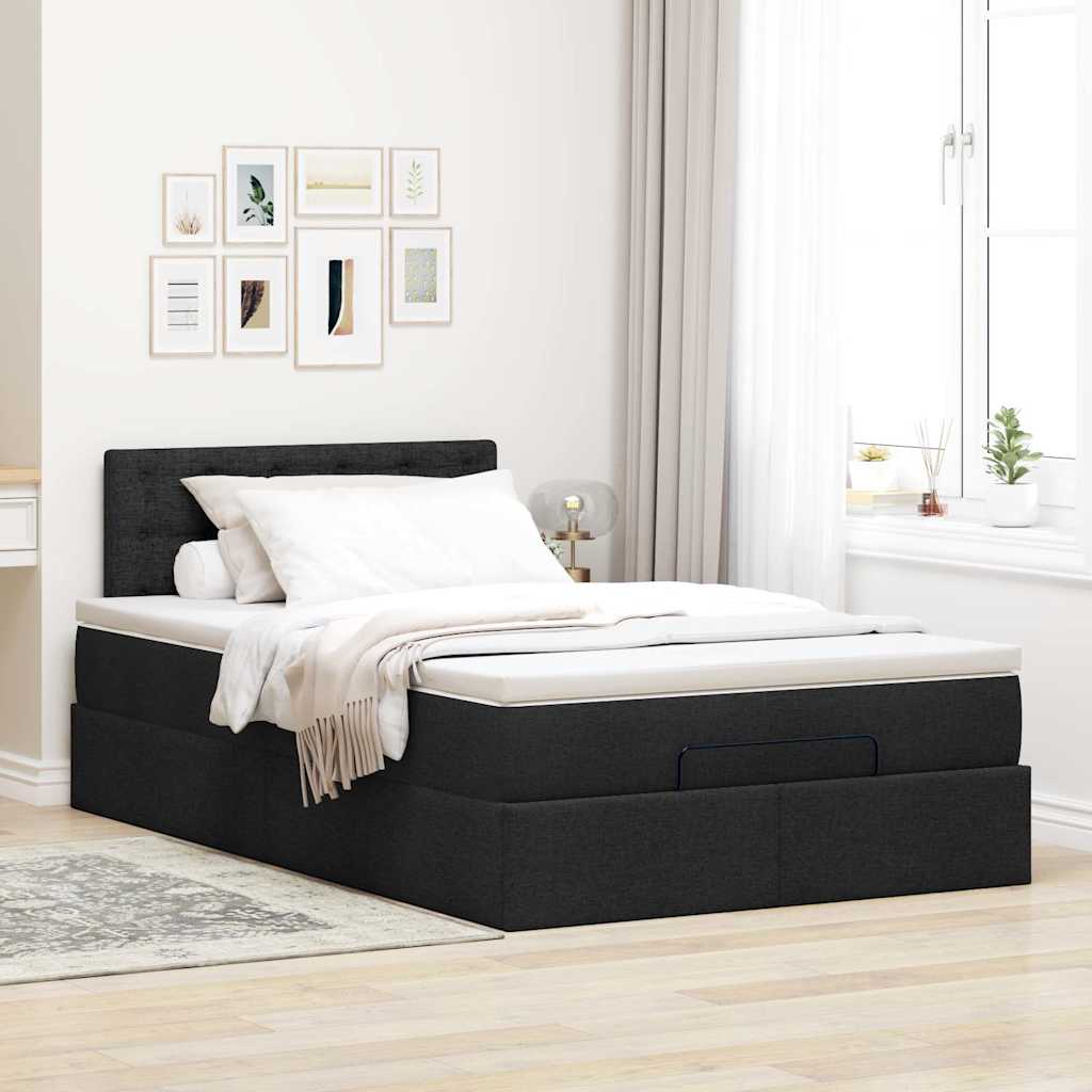 Cama otomana com colchão 120x200 cm tecido preto