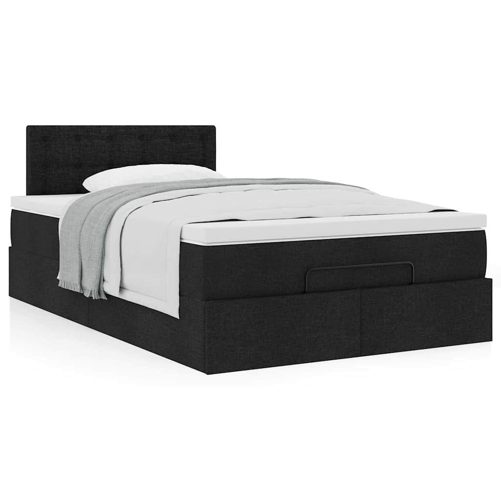 Cama otomana com colchão 120x200 cm tecido preto