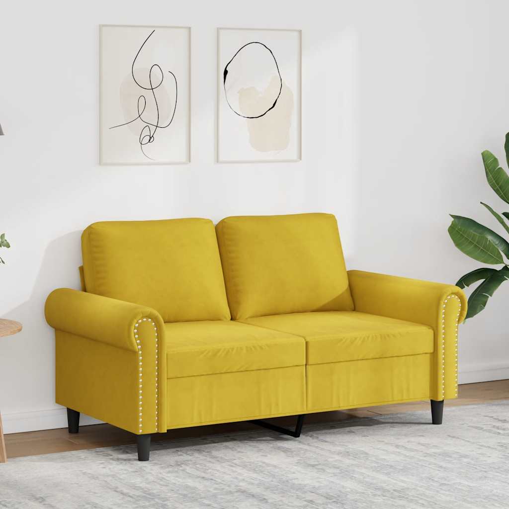 Sofá de 2 lugares veludo 120 cm amarelo