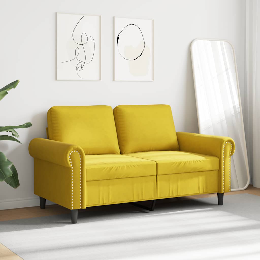 Sofá de 2 lugares veludo 120 cm amarelo