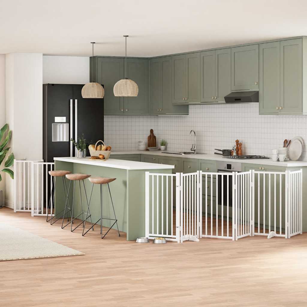Portão p/ cães com porta dobrável 12 painéis 600cm álamo branco