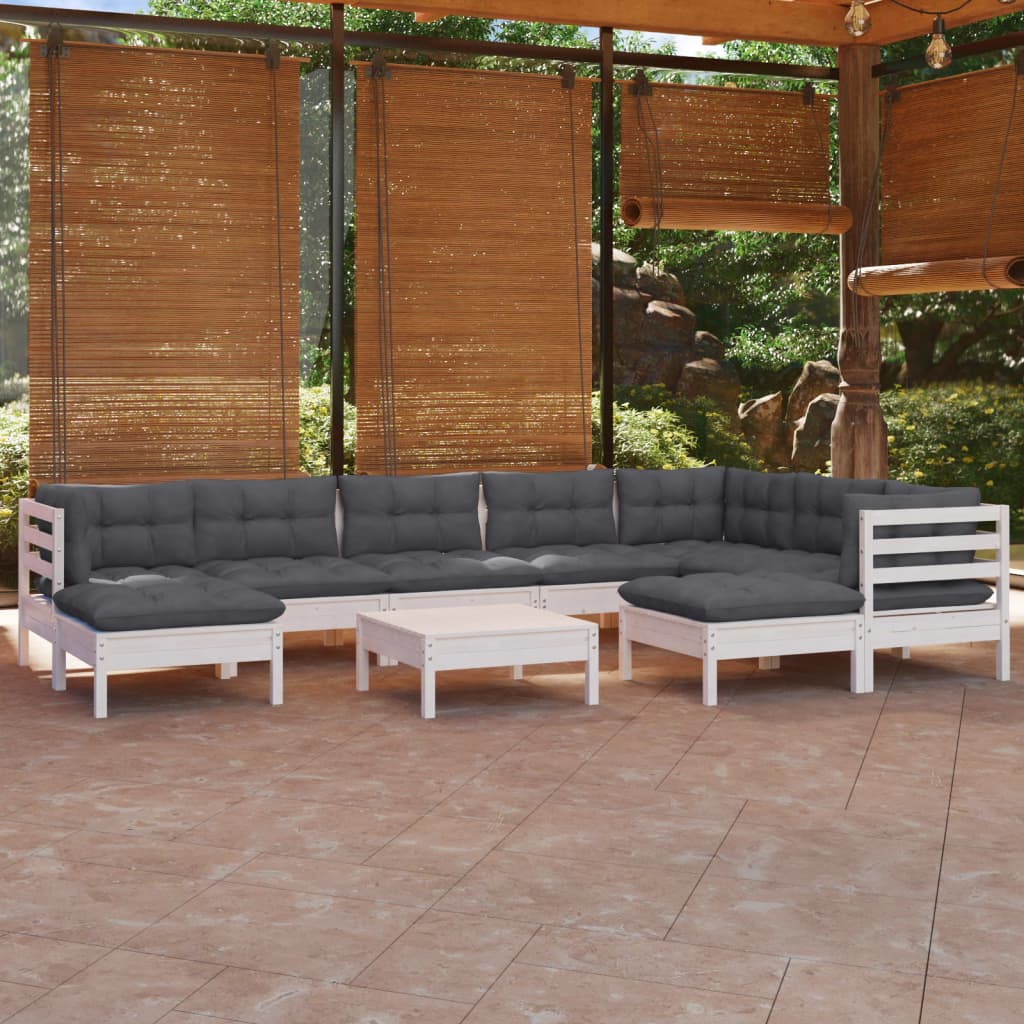 10 Pcs conj. lounge de jardim c/ almofadões pinho maciço branco