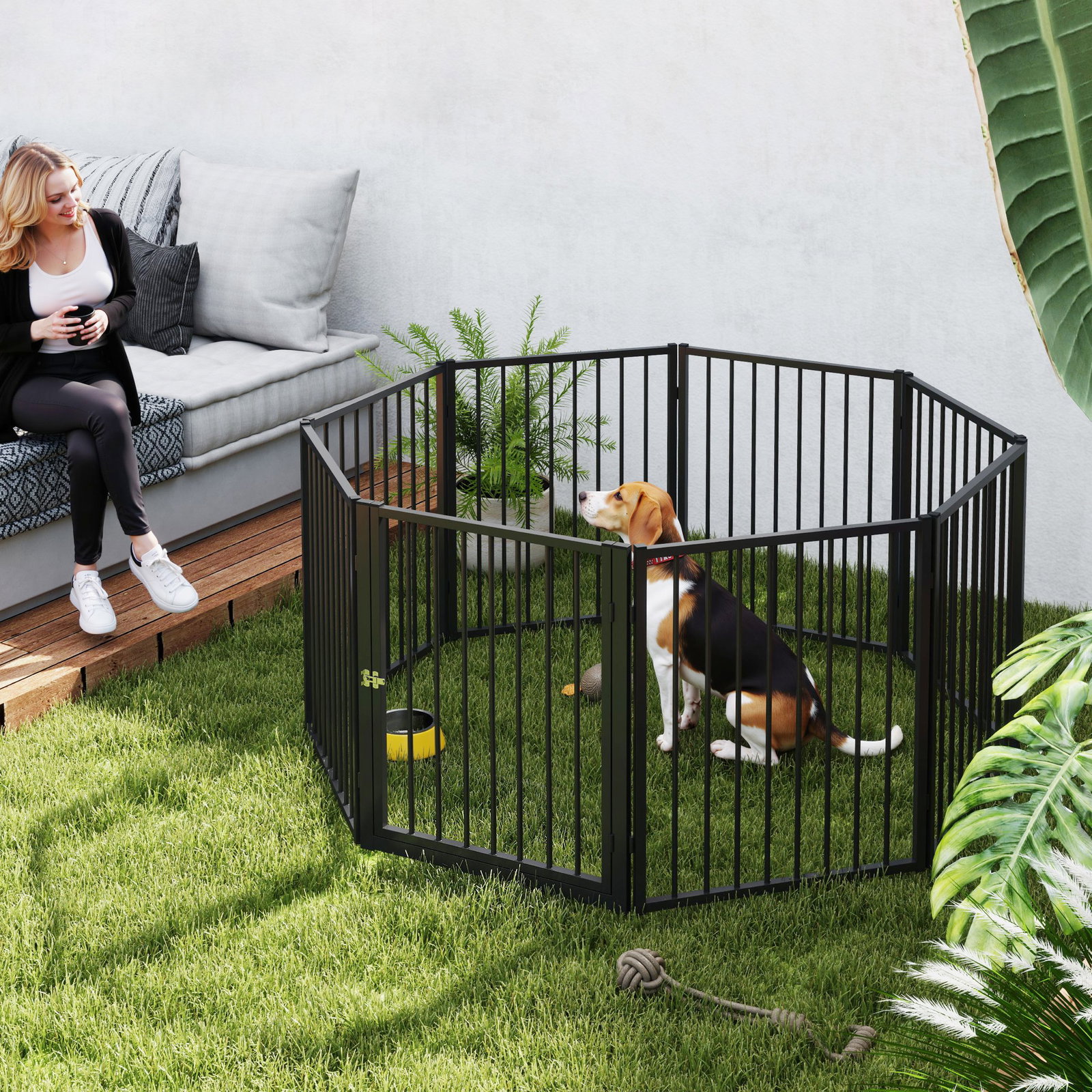 Parque para cães com 8 painéis 60x76 cm parque para cães pequenos e médios de aço para interior e exterior preto