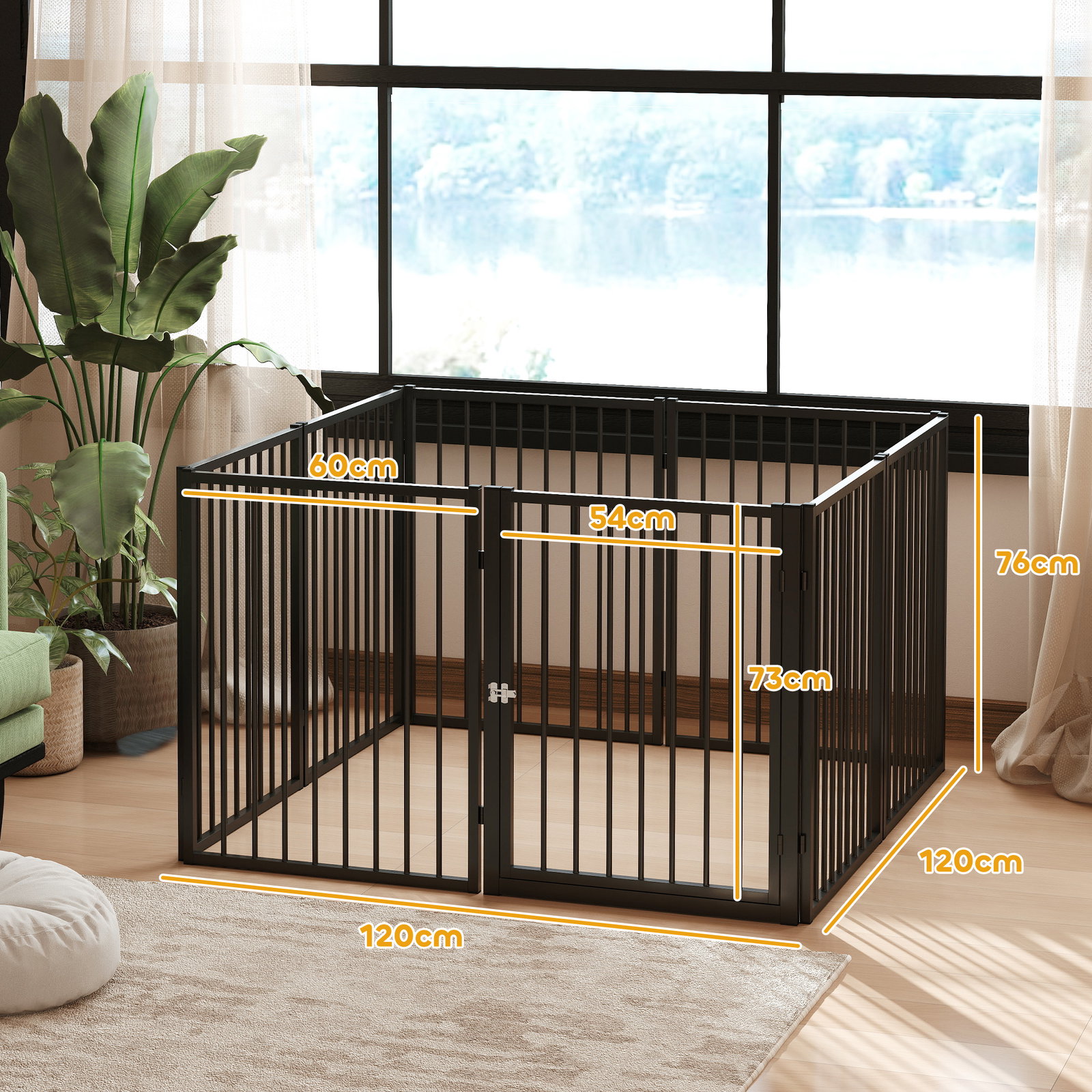 Parque para cães com 8 painéis 60x76 cm parque para cães pequenos e médios de aço para interior e exterior preto