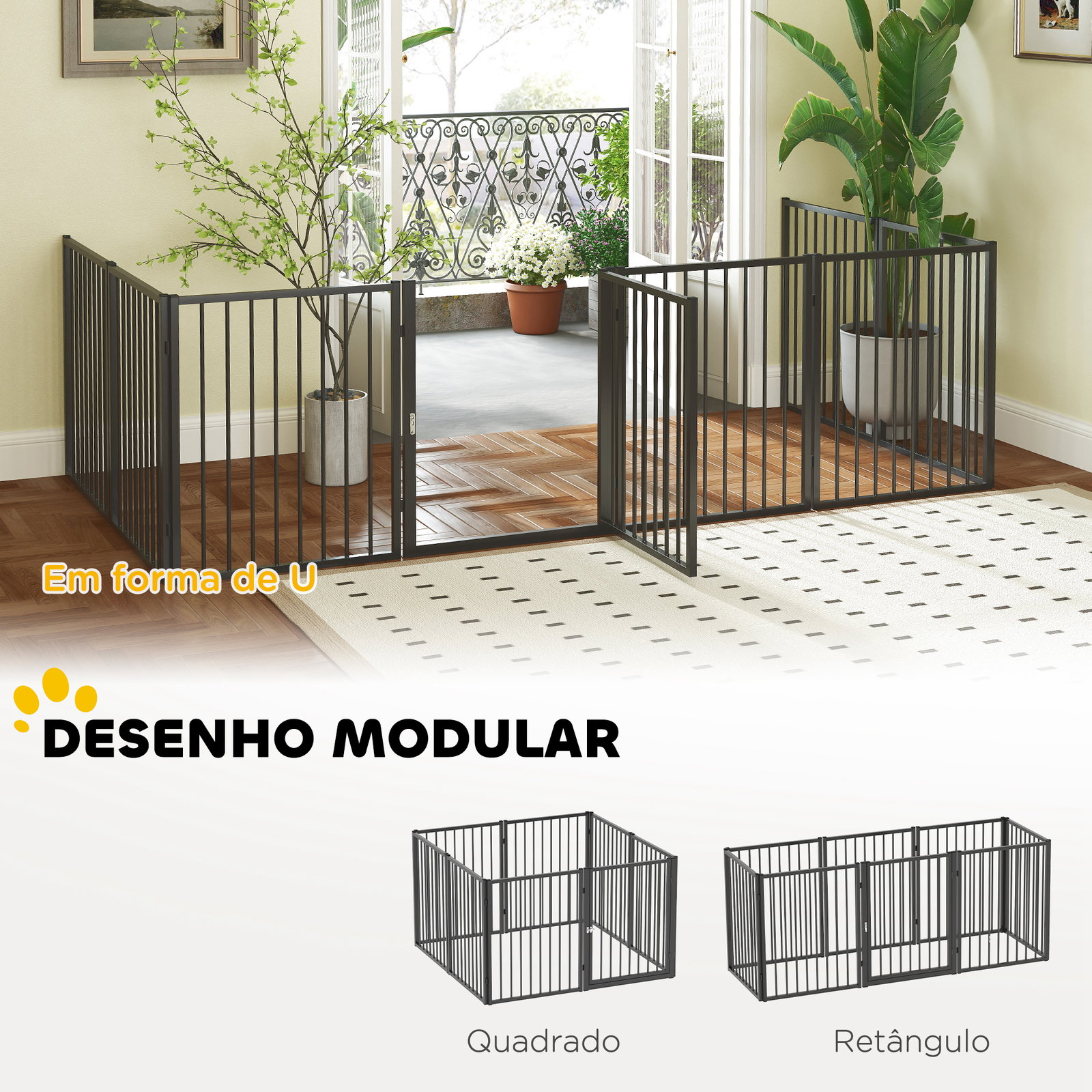 Parque para cães com 8 painéis 60x76 cm parque para cães pequenos e médios de aço para interior e exterior preto