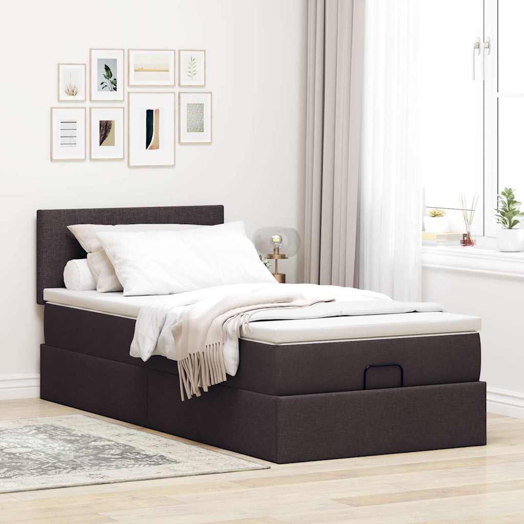 Estrutura cama otomana colchão 90x190 cm tecido castanho escuro
